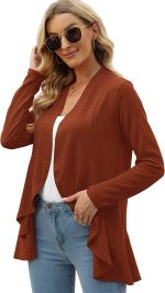 Geifa Cardigan for Women Lightweight Ruffle Drape Open Front Cardigans Sweaters Long Sleeve - Image 4